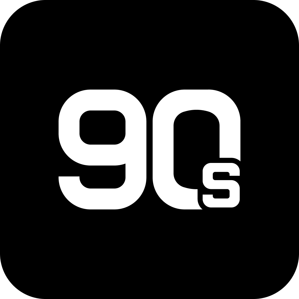 90s Card white logo on a black background