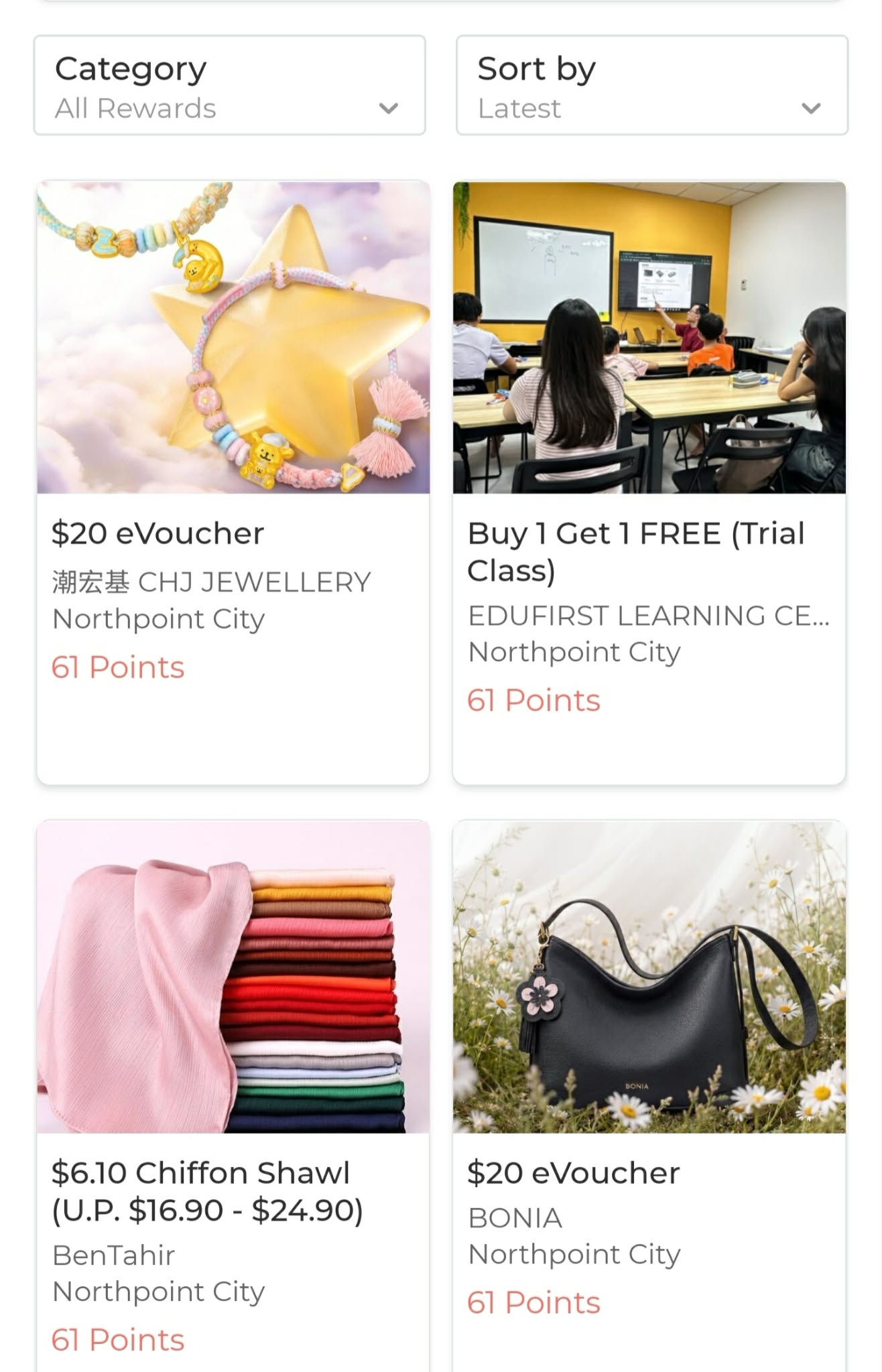 FRx reward catalogue examples for shopping, services and fashion