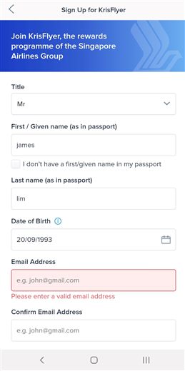 Kris+ signup screen from the existing tutorial