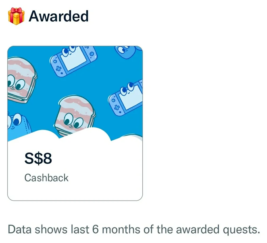 Trust app history showing a previous S$8 cashback referral award for the code owner